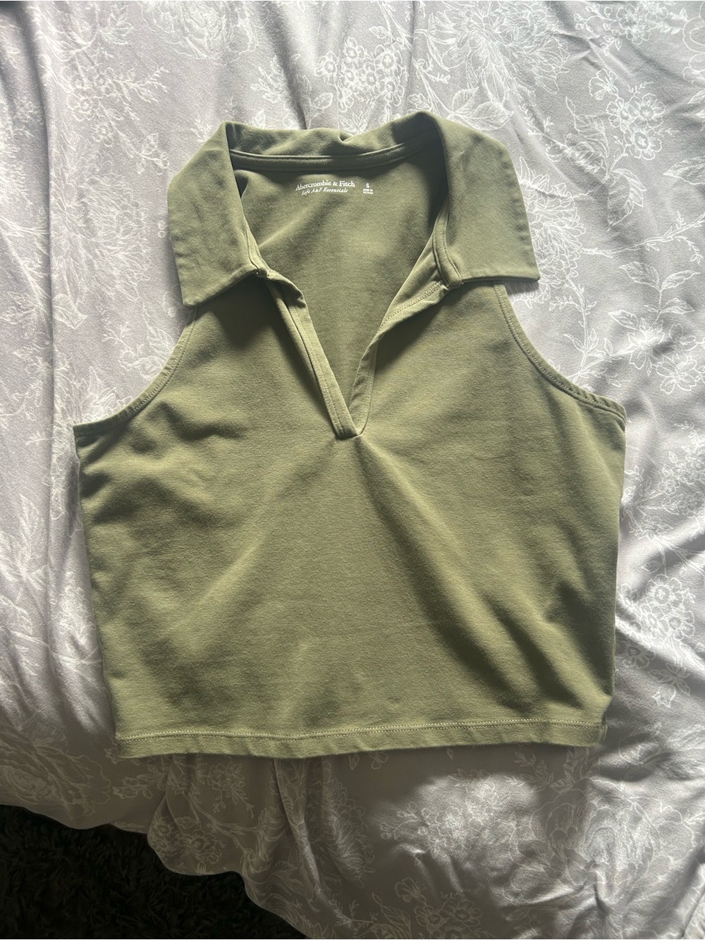 Abercrombie & Fitch Olive Green Sleeveless Polo Crop Top